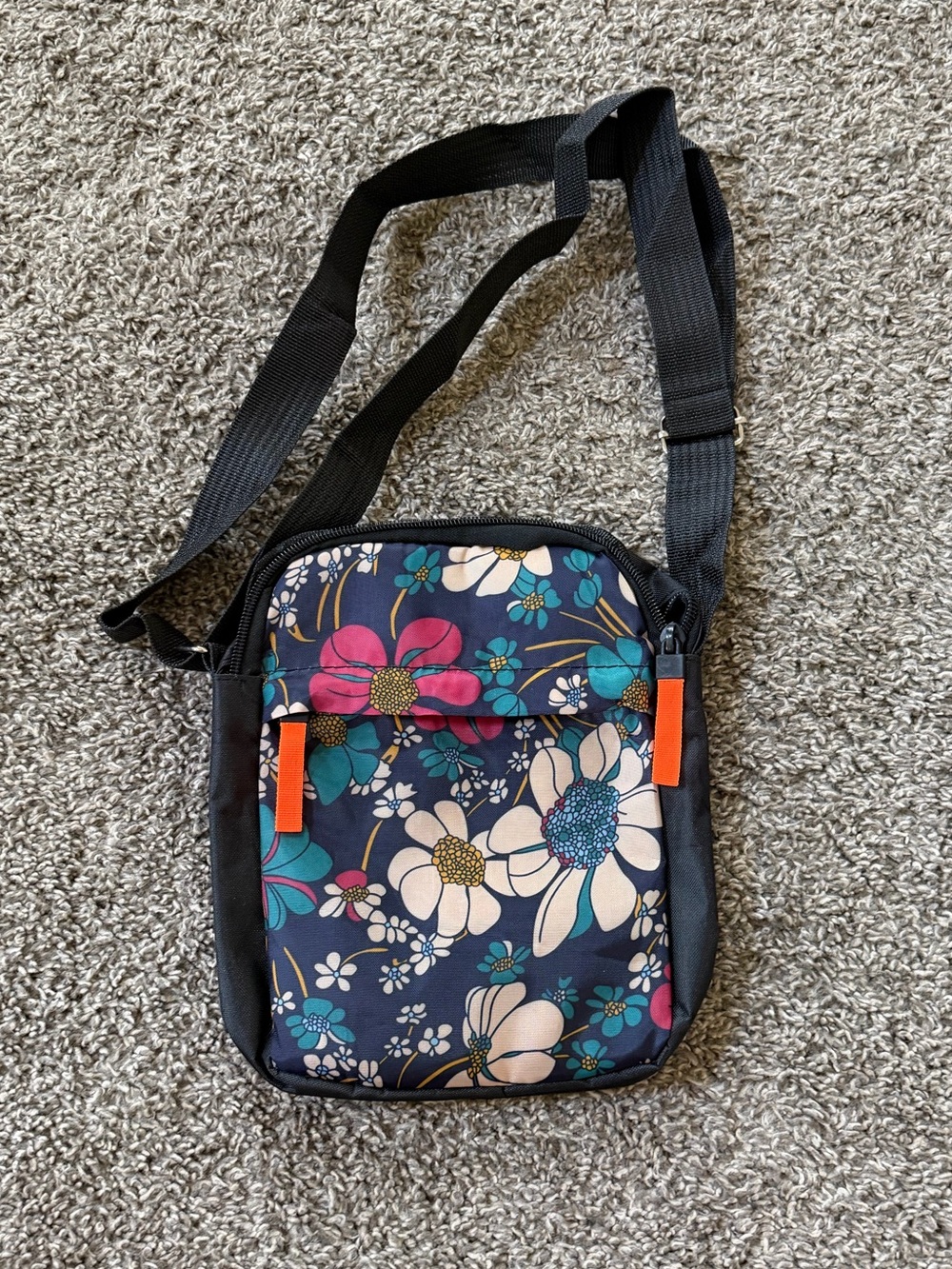 Floral Crossbody Bag - Navy Blue Floral Print